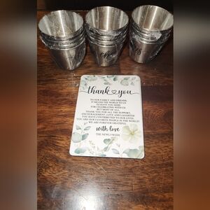 12sets Stainless Steel Shot Glasses Thank You Cards Organza Bags for Wedding Fav